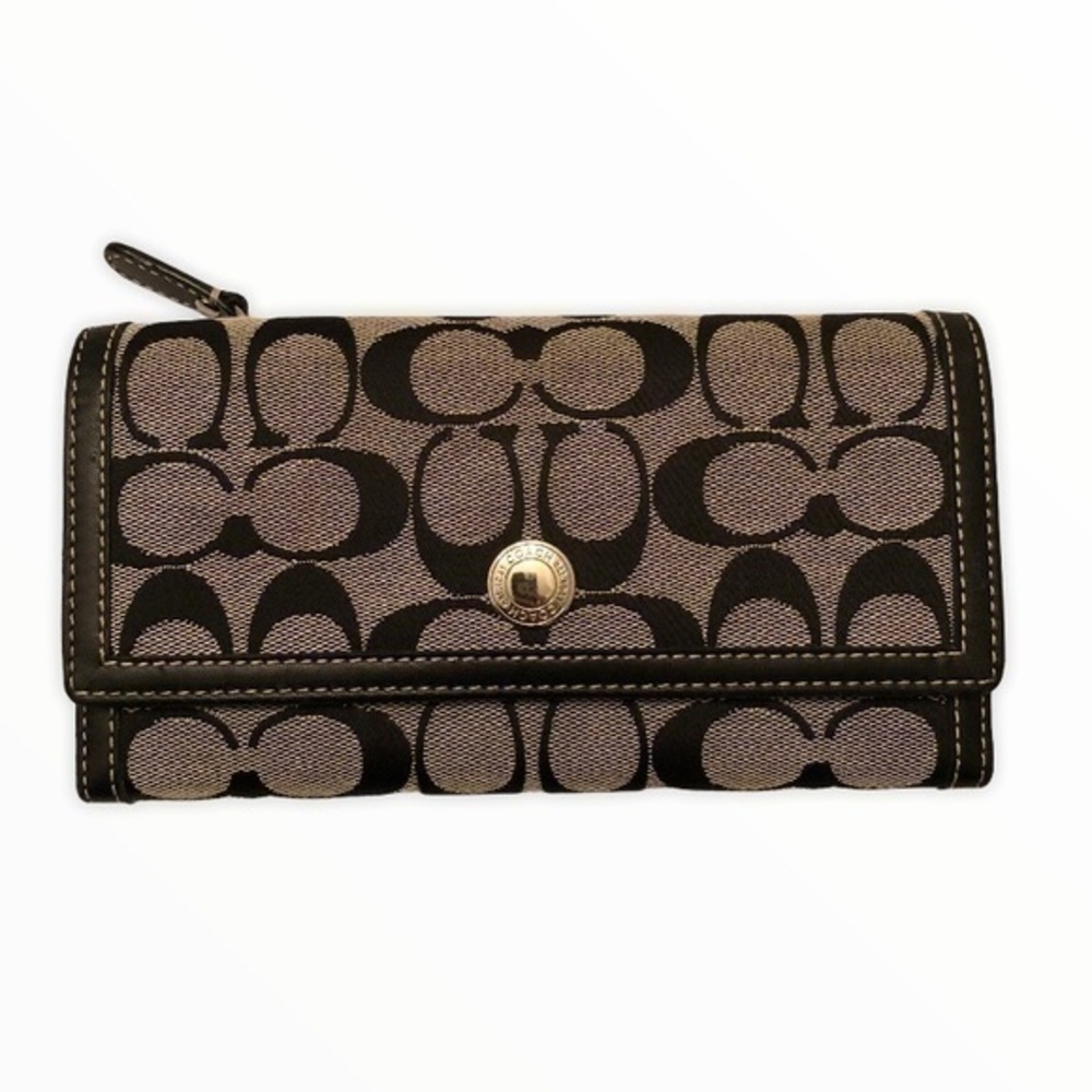 Coach sig c black gray checkbook wallet